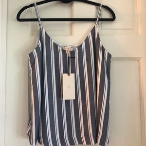 Navy Linen Striped Top